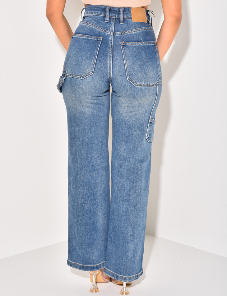 Jeans stretchy bleu délavé à poches cargo