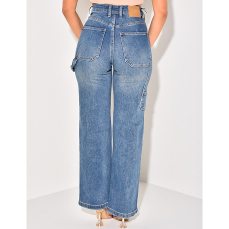 Jeans stretchy bleu délavé à poches cargo
