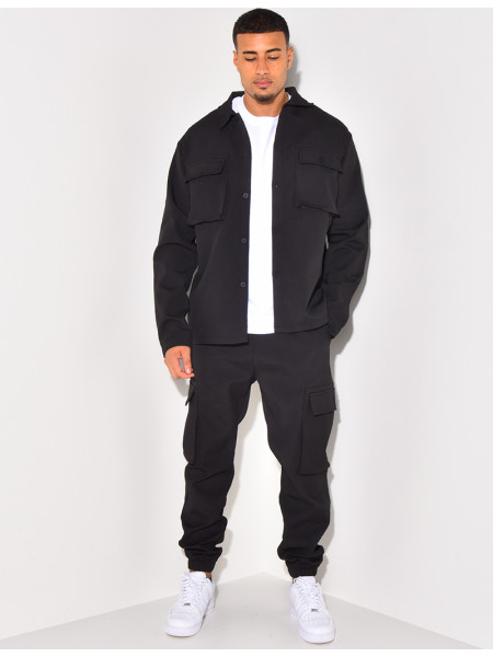 Ensemble pantalon et chemise à poches texturé