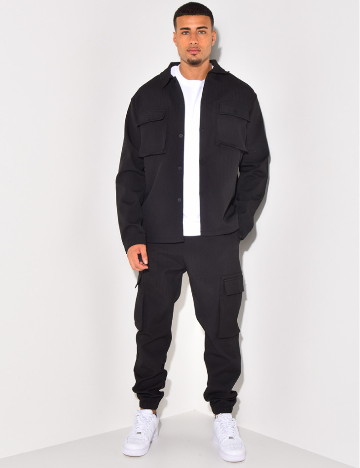 Ensemble pantalon et chemise à poches texturé