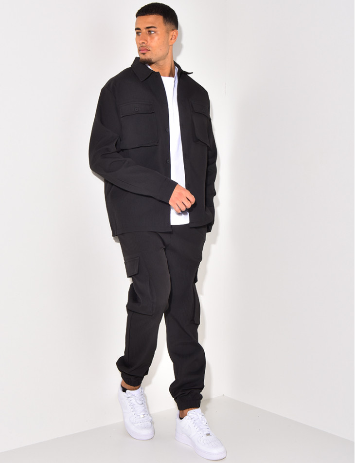 Ensemble pantalon et chemise à poches texturé