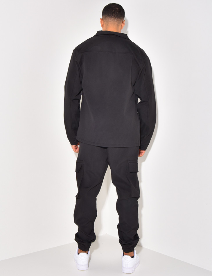 Ensemble pantalon et chemise à poches texturé