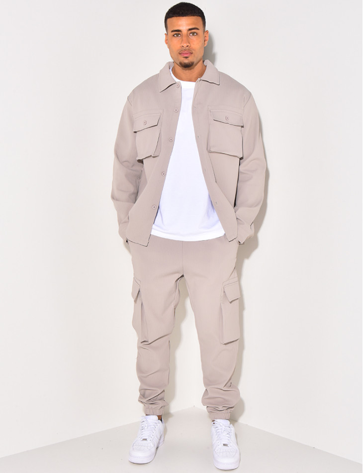 Ensemble pantalon et chemise à poches texturé
