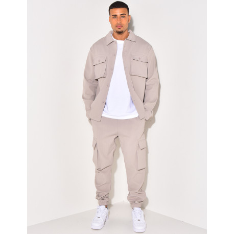 Ensemble pantalon et chemise à poches texturé