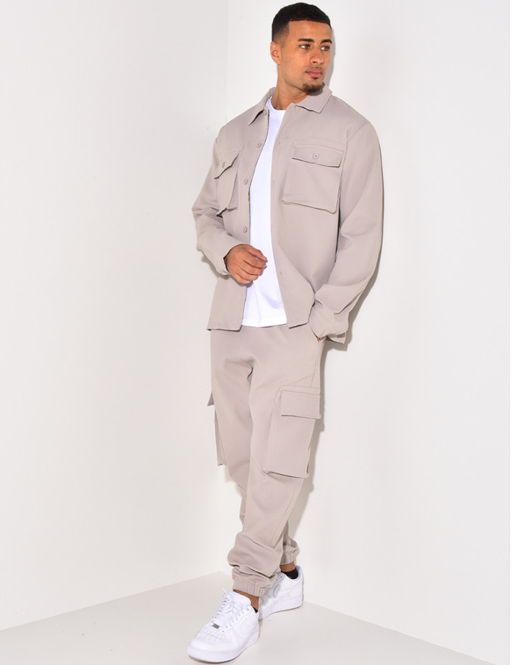 Ensemble pantalon et chemise à poches texturé