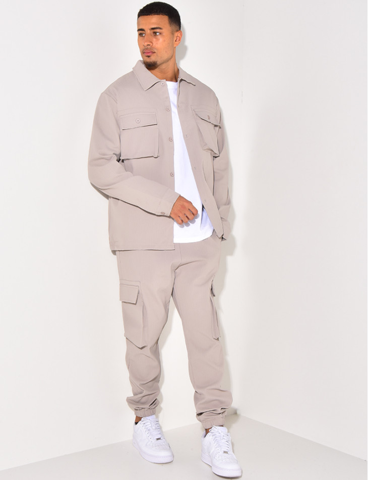 Ensemble pantalon et chemise à poches texturé