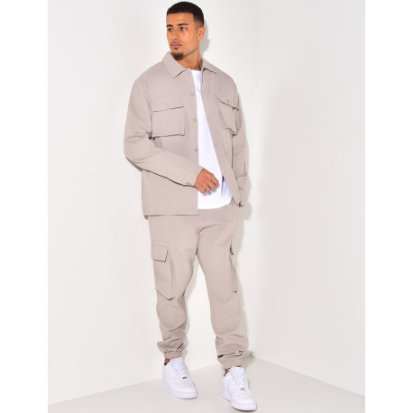 Ensemble pantalon et chemise à poches texturé