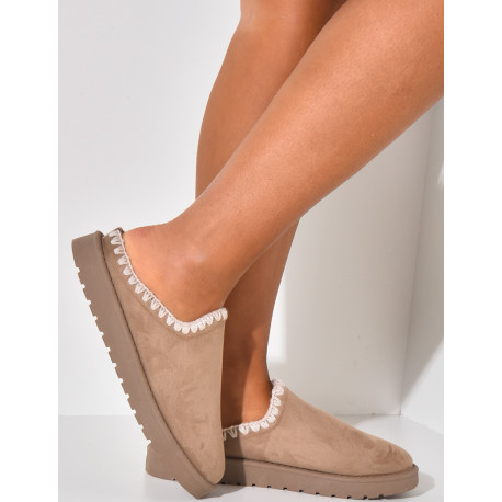 Suede clog with embroidery