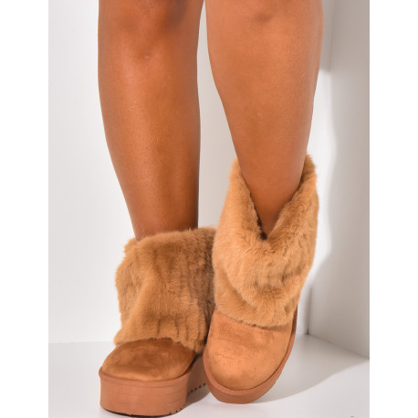 Bottines fourrées compensées à rabat en fourrure