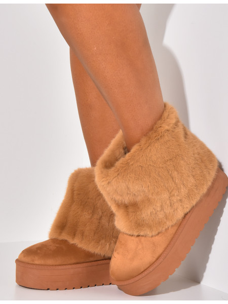 Bottines fourrées compensées à rabat en fourrure