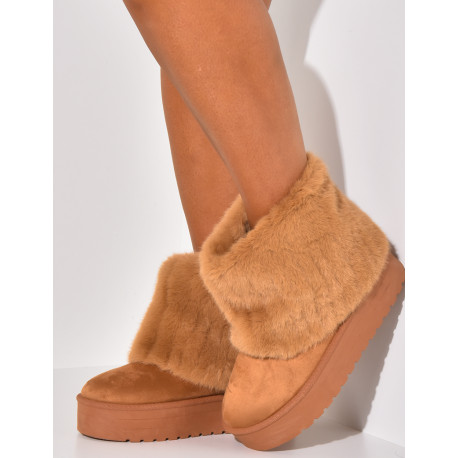Bottines fourrées compensées à rabat en fourrure