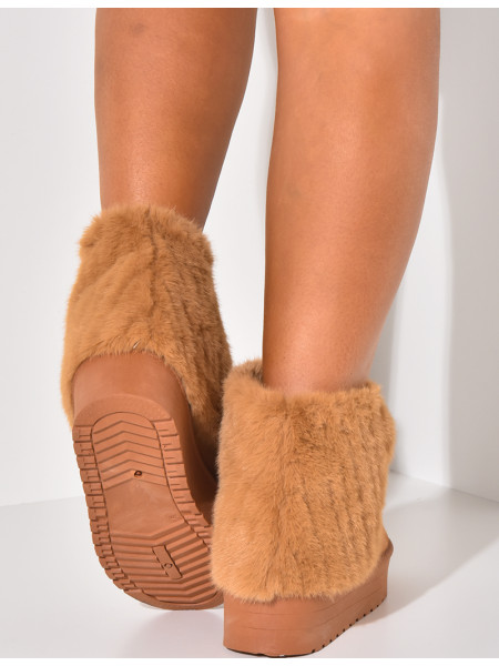 Bottines fourrées compensées à rabat en fourrure
