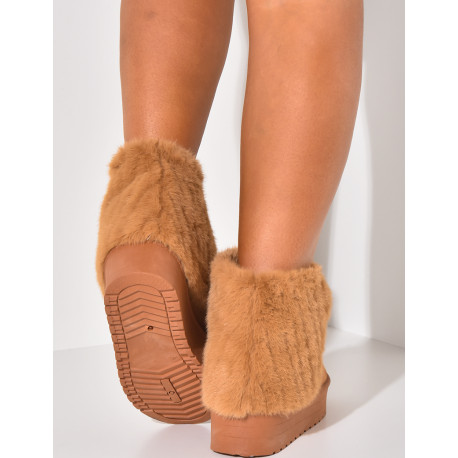 Bottines fourrées compensées à rabat en fourrure