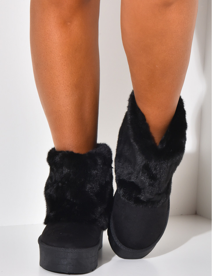 Bottines fourrées compensées à rabat en fourrure