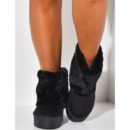 Bottines fourrées compensées à rabat en fourrure