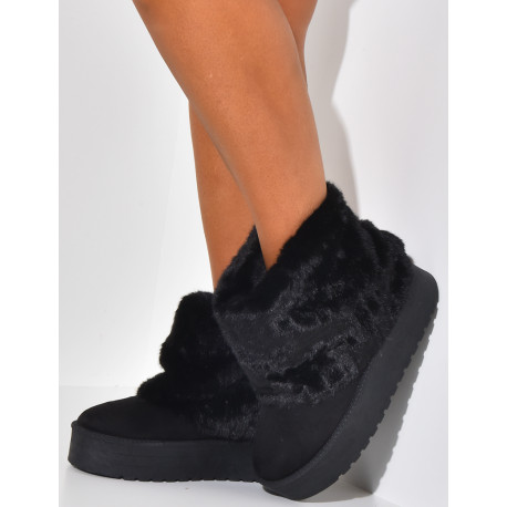 Bottines fourrées compensées à rabat en fourrure