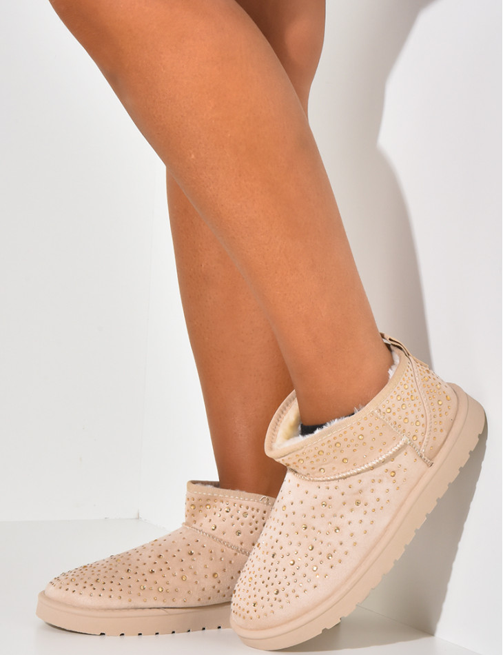 Bottines en suédine fourrées à strass