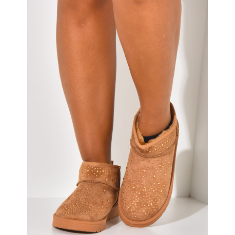 Bottines en suédine fourrées à strass