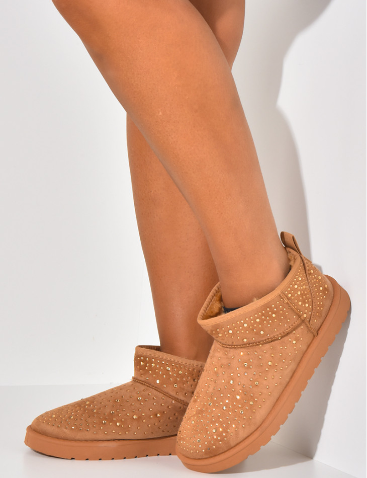 Bottines en suédine fourrées à strass