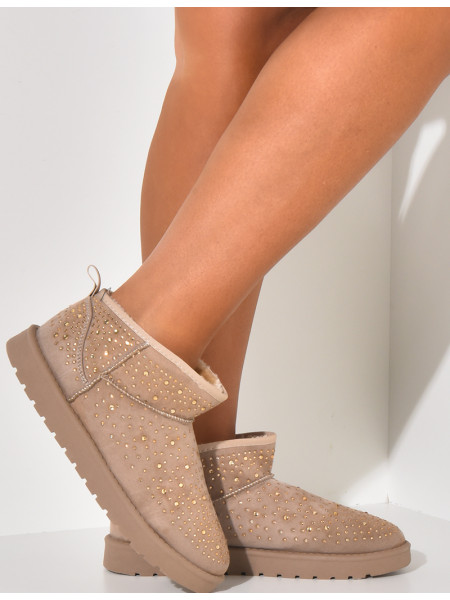 Bottines en suédine fourrées à strass
