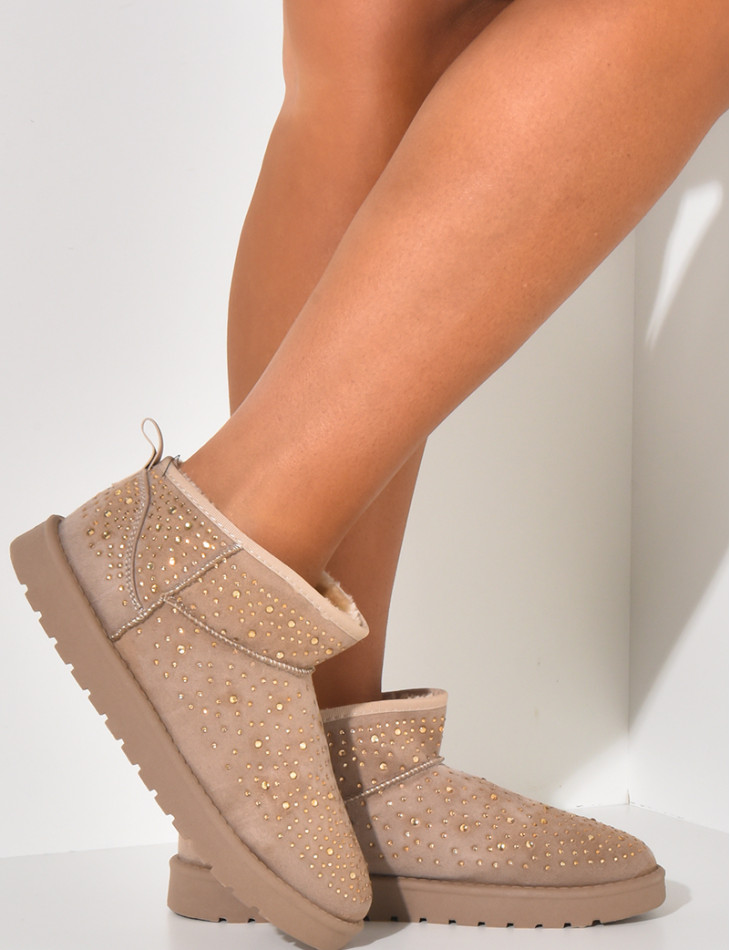 Bottines en suédine fourrées à strass