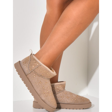 Bottines en suédine fourrées à strass