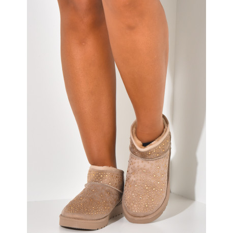Bottines en suédine fourrées à strass
