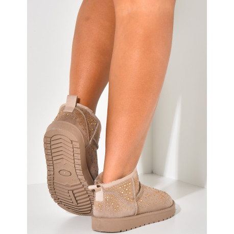 Bottines en suédine fourrées à strass