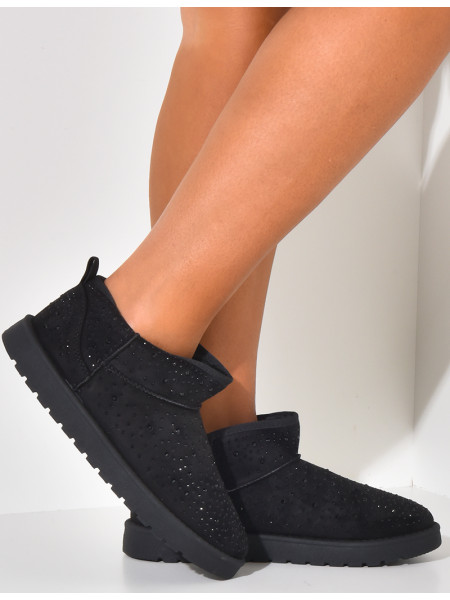 Bottines en suédine fourrées à strass