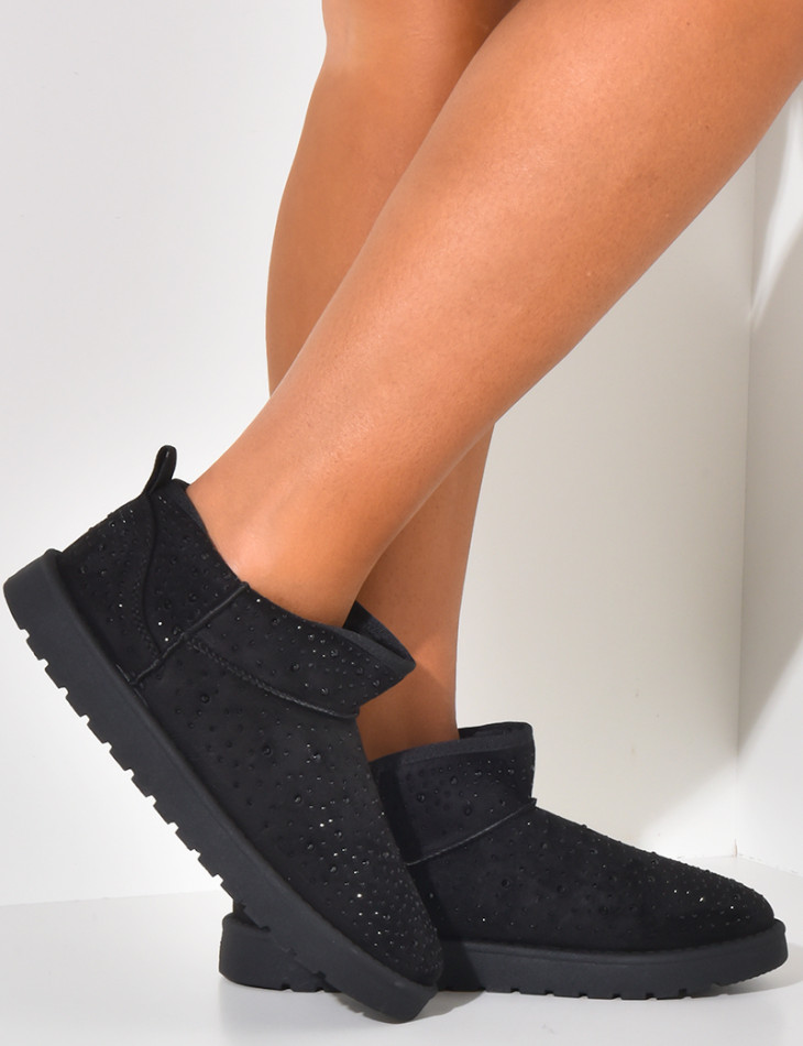 Bottines en suédine fourrées à strass