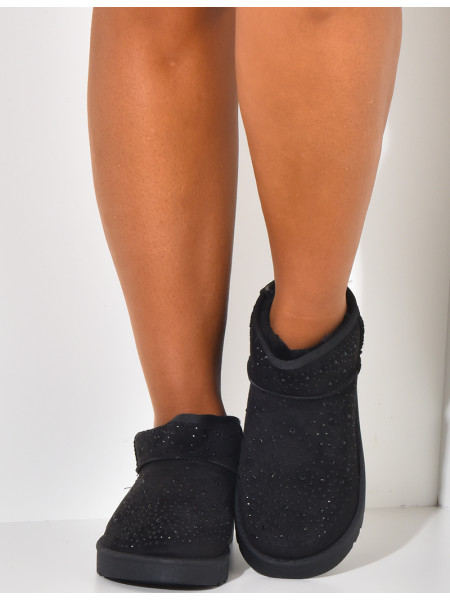 Bottines en suédine fourrées à strass