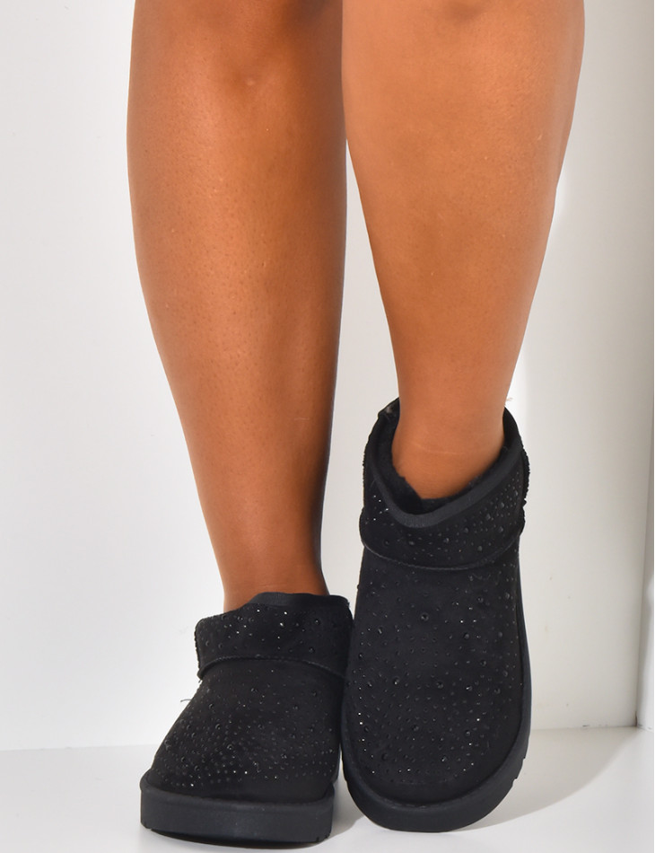 Bottines en suédine fourrées à strass