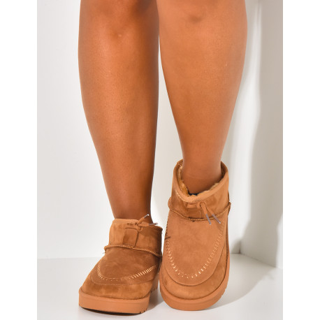Bottines en suédine fourrées à petit lacet