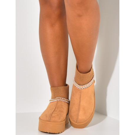 Suede ankle boots with fur flap