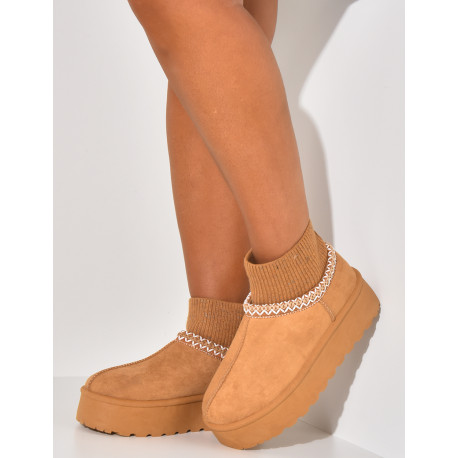 Suede ankle boots with fur flap