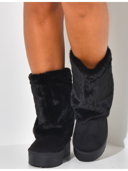 Suede ankle boots with fur flap