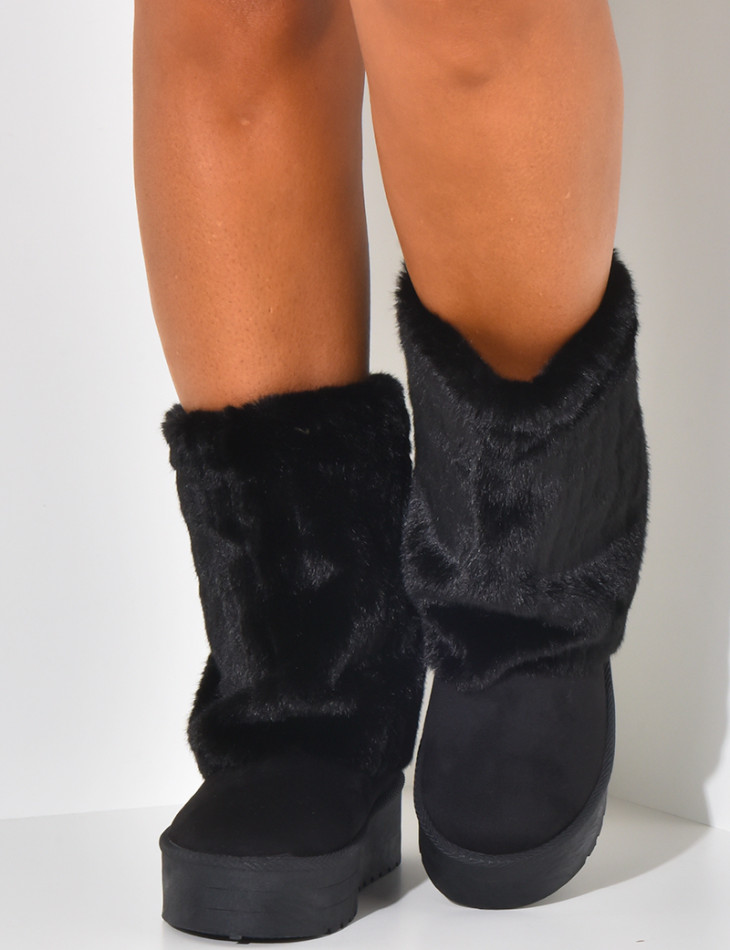 Suede ankle boots with fur flap