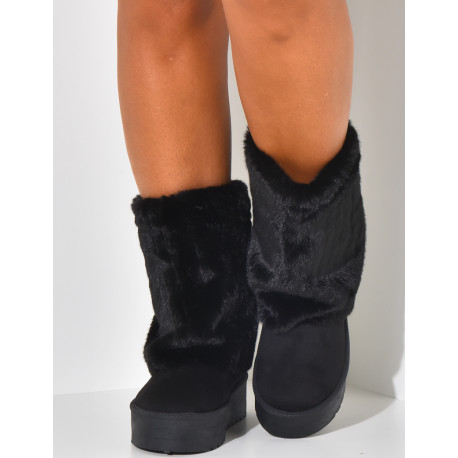 Suede ankle boots with fur flap