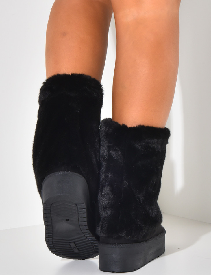 Suede ankle boots with fur flap