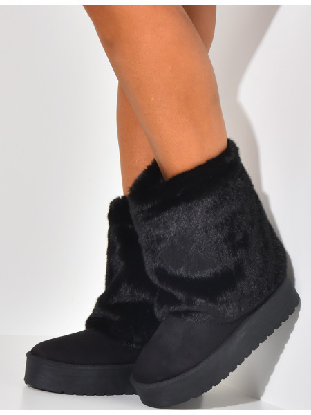 Suede ankle boots with fur flap