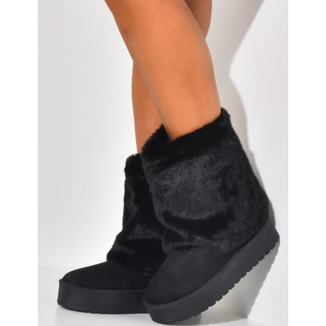 Suede ankle boots with fur flap