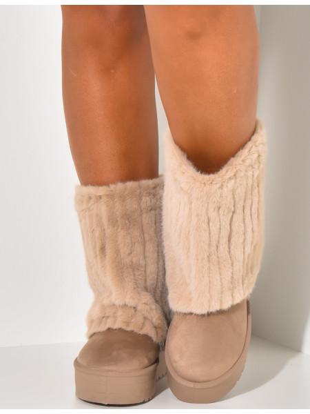 Wildlederstiefeletten mit Fellklappe