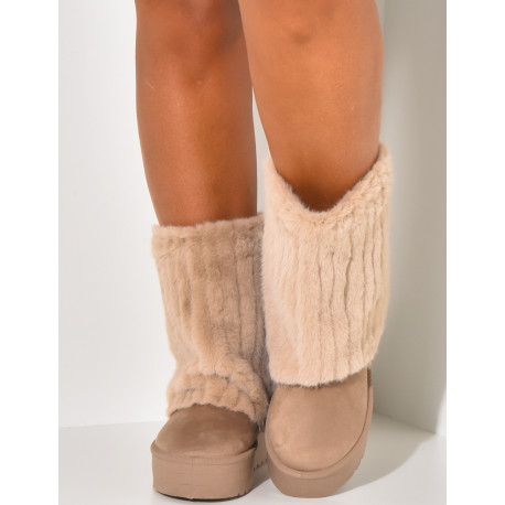 Wildlederstiefeletten mit Fellklappe