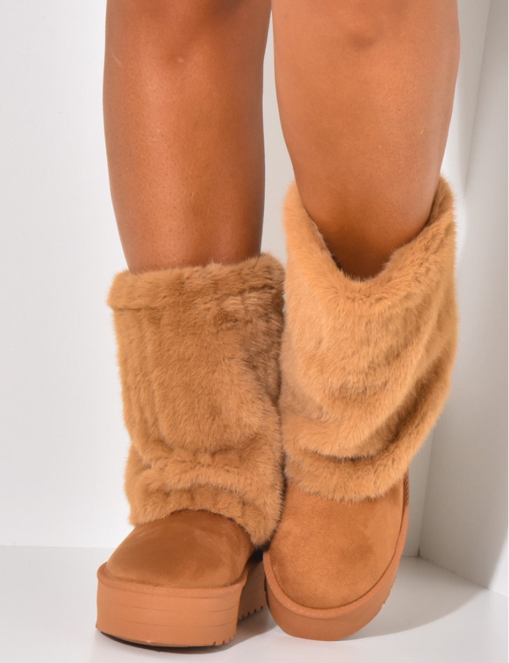 Bottines en suédine à rabat en fourrure