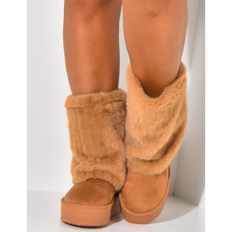 Bottines en suédine à rabat en fourrure