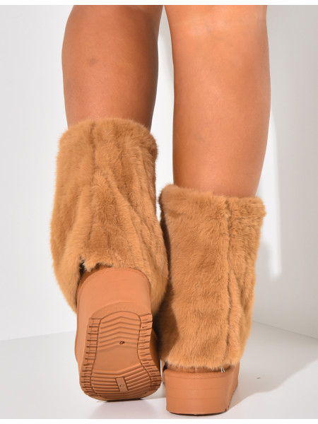 Bottines en suédine à rabat en fourrure