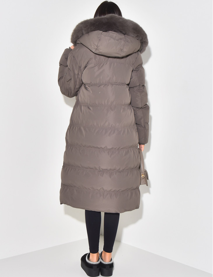 Long down jacket with fur hood