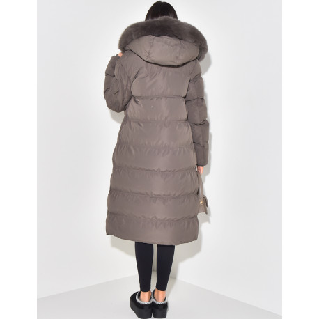 Long down jacket with fur hood