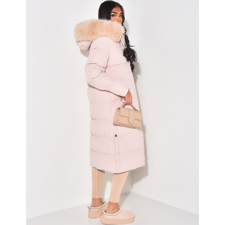 Doudoune longue à capuche en fourrure