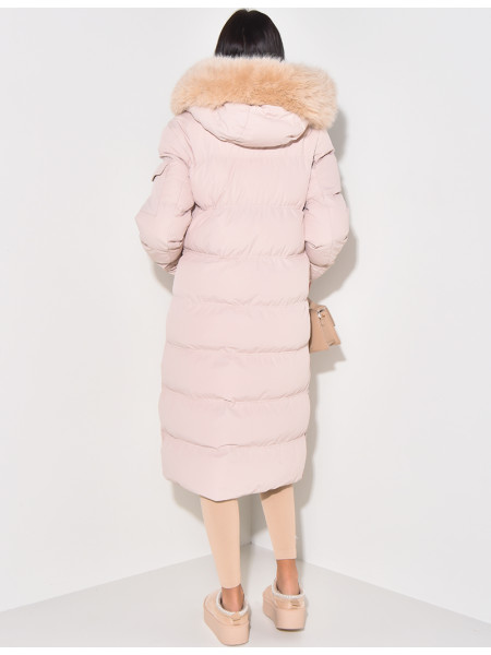 Doudoune longue à capuche en fourrure